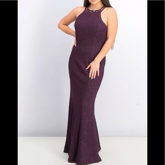 Formal Dress Sizes 10 12 14 Purple Mermaid Glitter Sparkle Beaded Neck NIGHTWAY - Picture 5 of 11